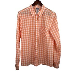 Patagonia | Peach White Gingham Brookgreen Button Long Sleeve Shirt